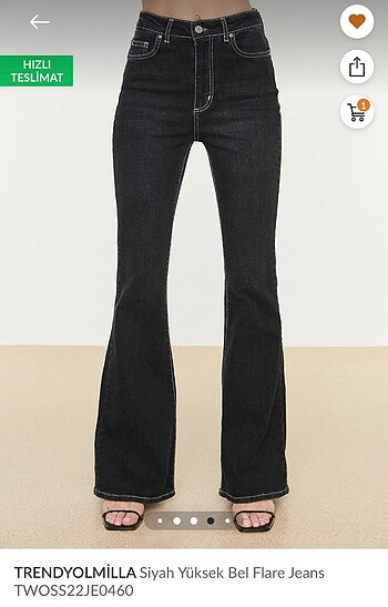s Beden Trendyolmilla siyah yüksek bel flare jeans