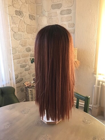 Beden bordo Renk Sentetik Tül Tabanlı Peruk