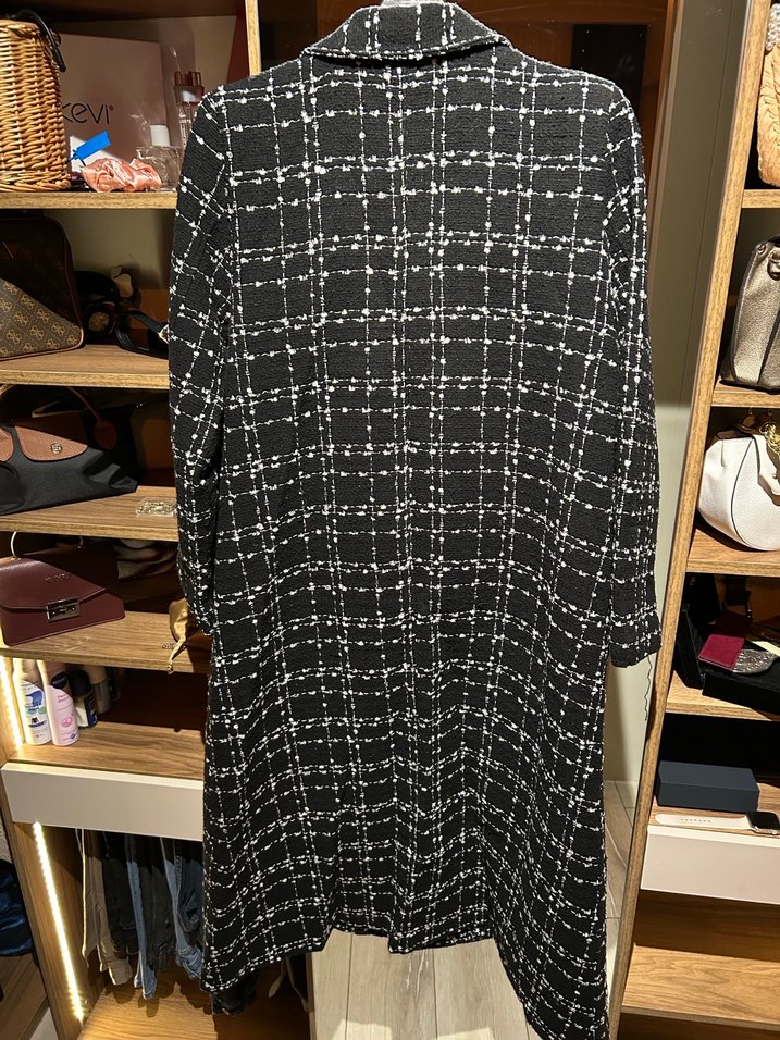 Düğmeli Siyah tüvit Kadın Uzun kaban - Görsel 4