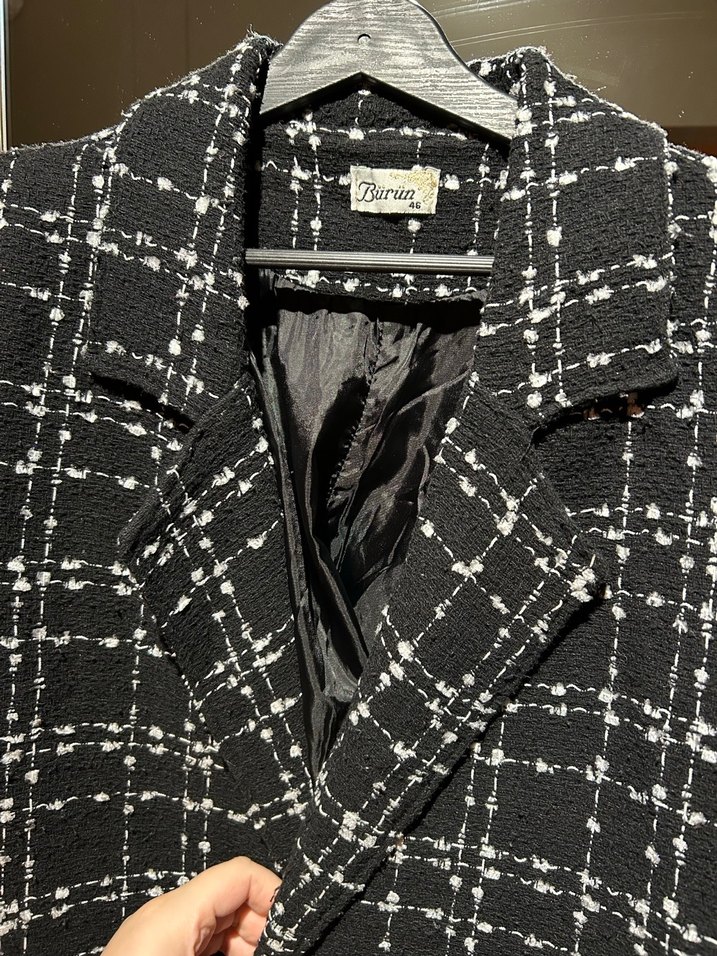 Düğmeli Siyah tüvit Kadın Uzun kaban - Görsel 3