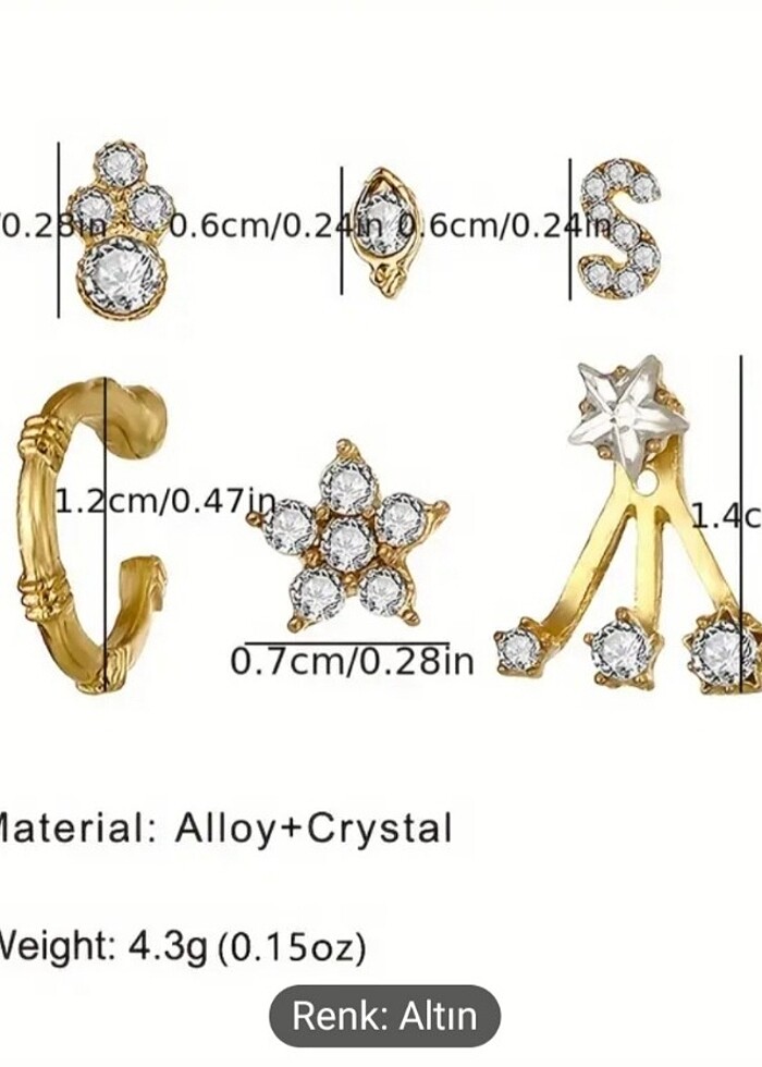 7 parçalık şık ve sevimli küpe seti, analog taş yaratımı - Görsel 2