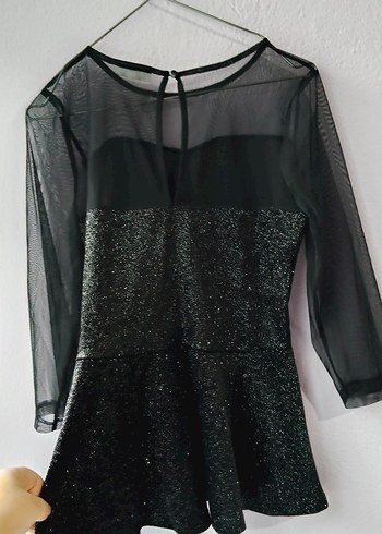 Uzun Kollu Siyah Simli Gotik bluz - Görsel 9