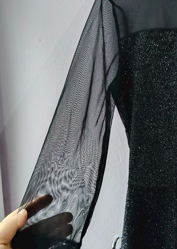 Uzun Kollu Siyah Simli Gotik bluz - Görsel 8