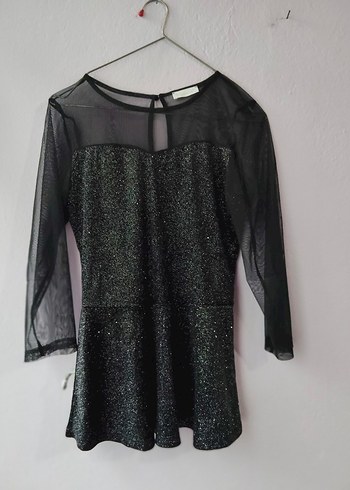 Uzun Kollu Siyah Simli Gotik bluz - Görsel 3