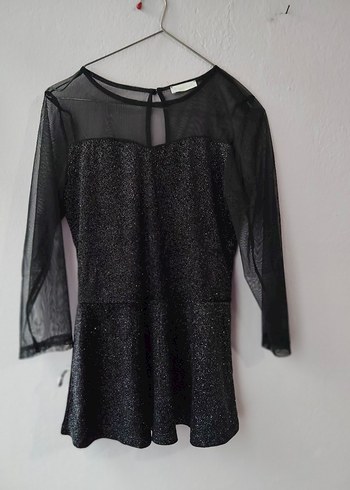 Uzun Kollu Siyah Simli Gotik bluz - Görsel 4