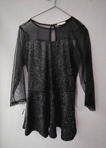 Uzun Kollu Siyah Simli Gotik bluz - Görsel 2