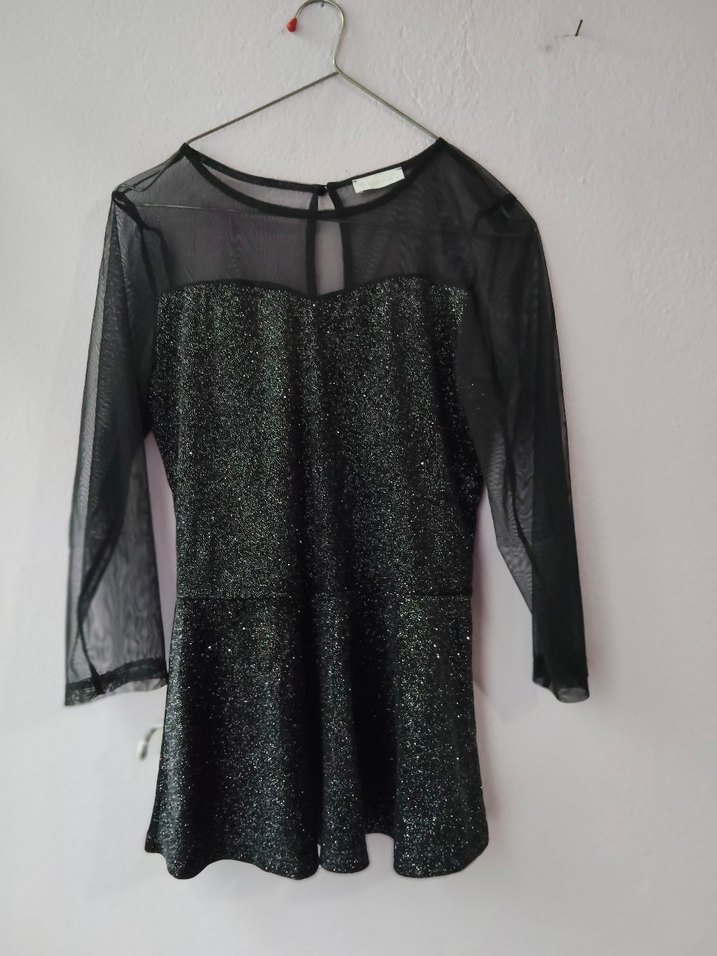 Uzun Kollu Siyah Simli Gotik bluz - Görsel 3