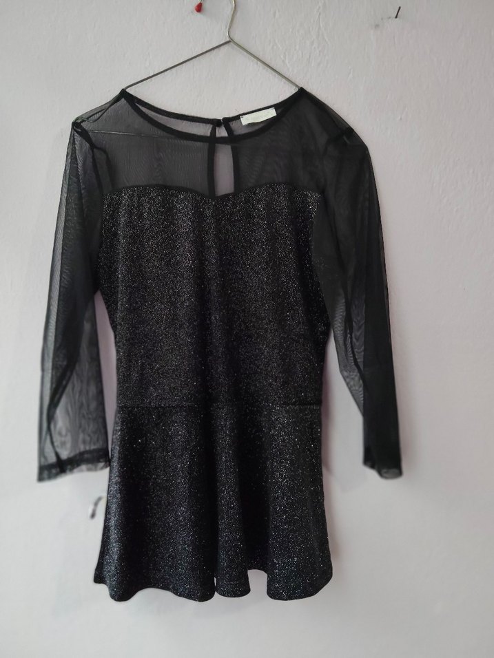 Uzun Kollu Siyah Simli Gotik bluz - Görsel 4