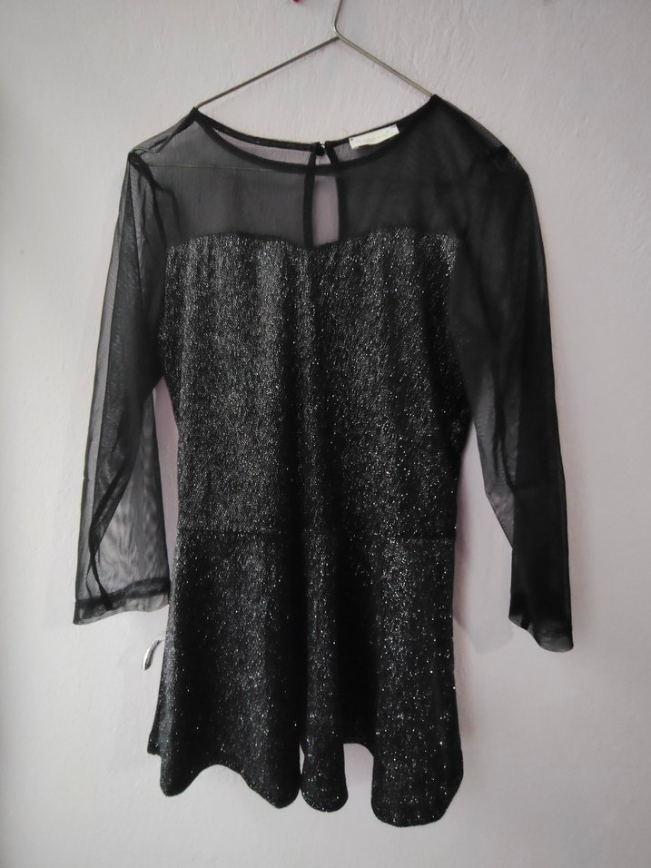 Uzun Kollu Siyah Simli Gotik bluz - Görsel 2