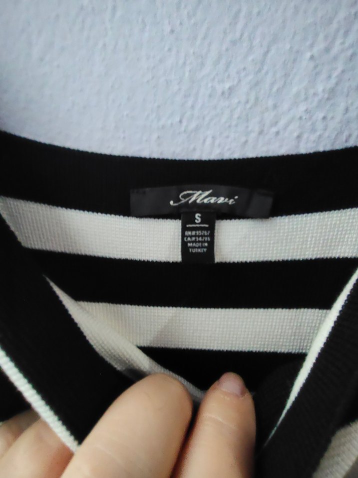 Mavi jeans S beden çizgili Drapeli Midi Triko Elbise - Görsel 4