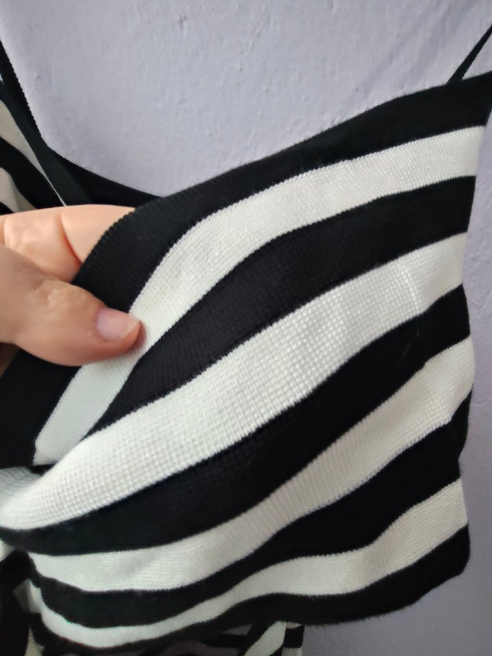 Mavi jeans S beden çizgili Drapeli Midi Triko Elbise - Görsel 5