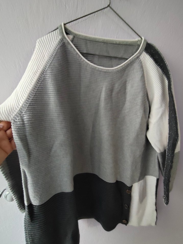 Gri Örgü Kadın Kazak, Rahat Kesim - Görsel 3