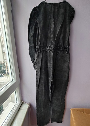 Bershka S beden kadın füme renk Uzun Denim Tulum - Görsel 6