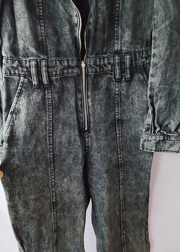 Bershka S beden kadın füme renk Uzun Denim Tulum - Görsel 5