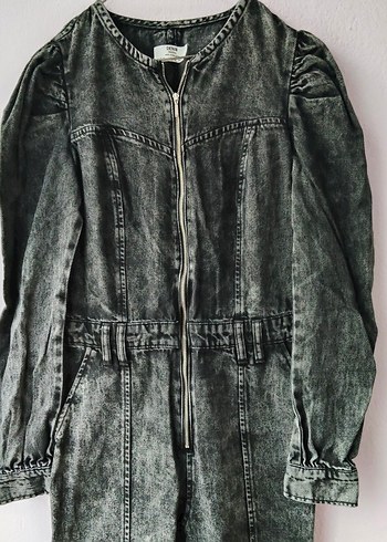 Bershka S beden kadın füme renk Uzun Denim Tulum - Görsel 2