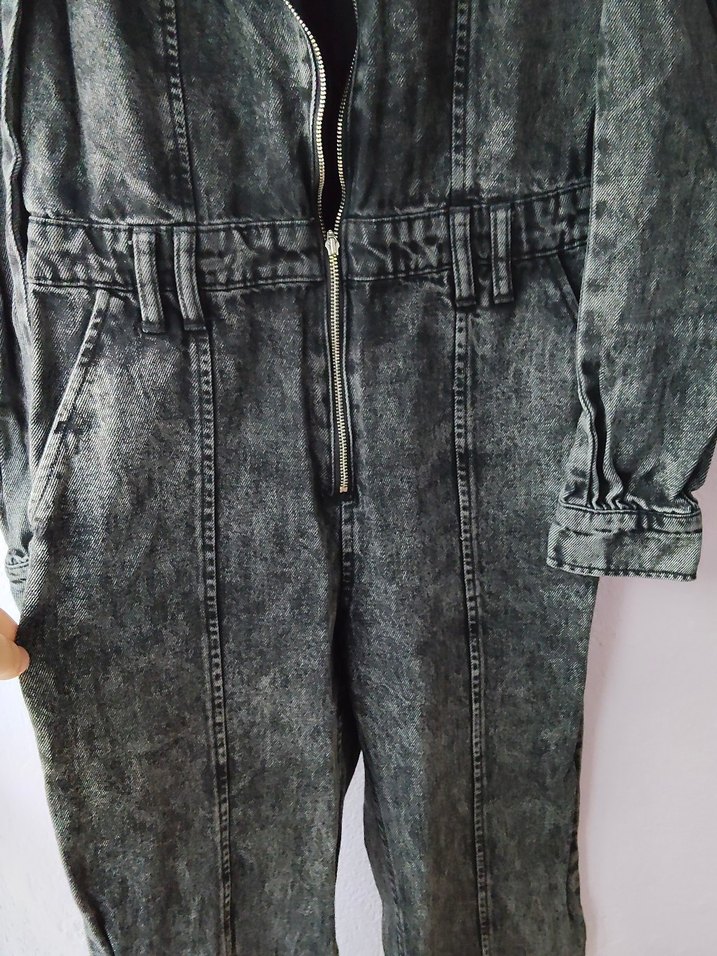 Bershka S beden kadın füme renk Uzun Denim Tulum - Görsel 5