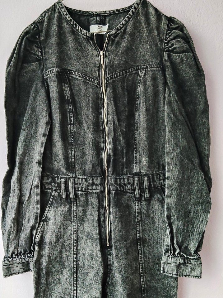 Bershka S beden kadın füme renk Uzun Denim Tulum - Görsel 2