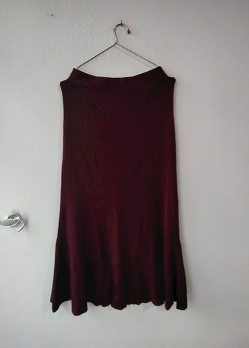 Koton S beden bordo Midi Drapeli Kadın Uzun triko etek - Görsel 3