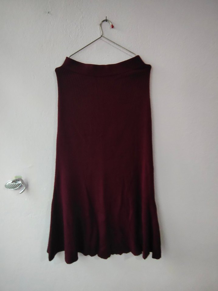 Koton S beden bordo Midi Drapeli Kadın Uzun triko etek - Görsel 3