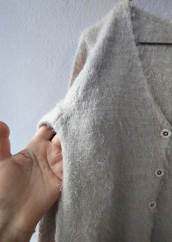 Bej V Yaka Örgü Hırka - Görsel 4