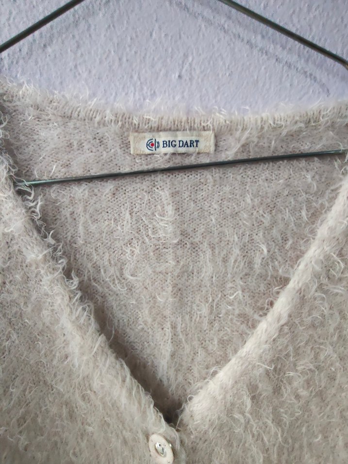 Bej V Yaka Örgü Hırka - Görsel 3