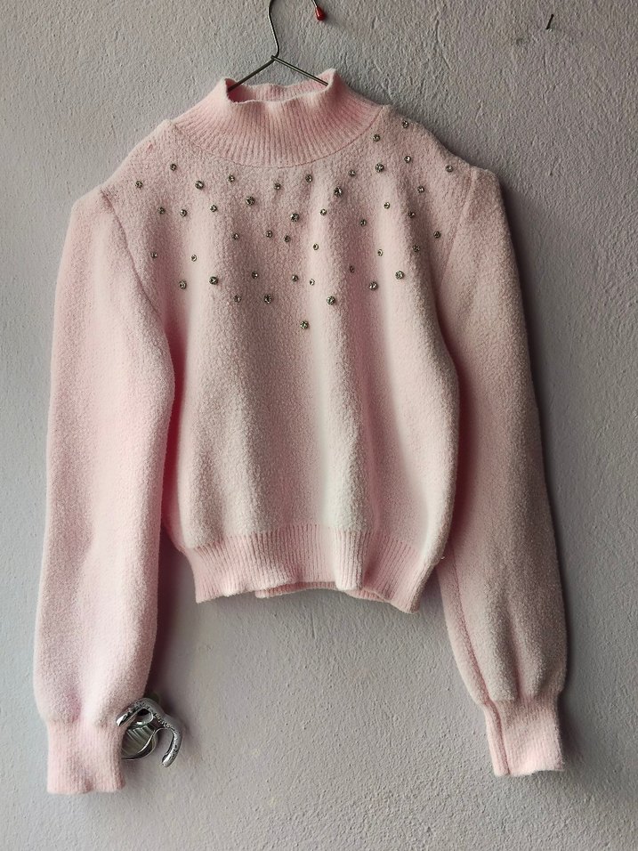 Pembe Yüksek Yaka Triko Kadın Kazak - Görsel 2