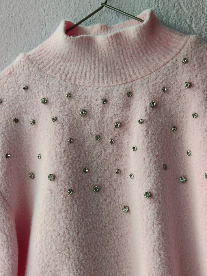 Pembe Yüksek Yaka Triko Kadın Kazak - Görsel 4