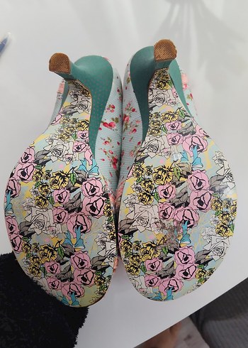 Tasarım kumaş Detaylı Pembe Çiçekli Bohem Topuklu Ayakkabı - Görsel 5