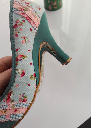 Tasarım kumaş Detaylı Pembe Çiçekli Bohem Topuklu Ayakkabı - Görsel 6