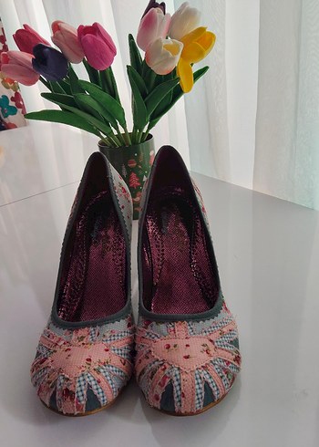 Tasarım kumaş Detaylı Pembe Çiçekli Bohem Topuklu Ayakkabı - Görsel 2