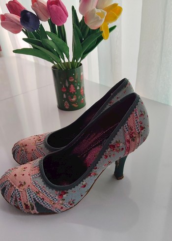 Tasarım kumaş Detaylı Pembe Çiçekli Bohem Topuklu Ayakkabı - Görsel 4