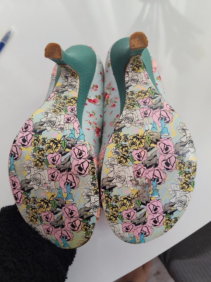 Tasarım kumaş Detaylı Pembe Çiçekli Bohem Topuklu Ayakkabı - Görsel 5