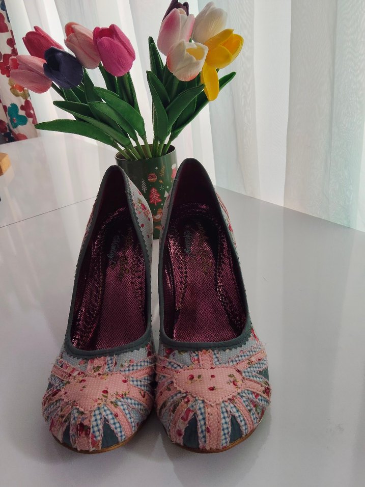 Tasarım kumaş Detaylı Pembe Çiçekli Bohem Topuklu Ayakkabı - Görsel 2