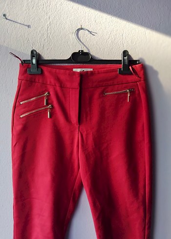 ADL s beden Kırmızı Süet Fermuarlı Kadın Pantolon - Görsel 3