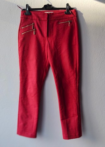ADL s beden Kırmızı Süet Fermuarlı Kadın Pantolon - Görsel 2