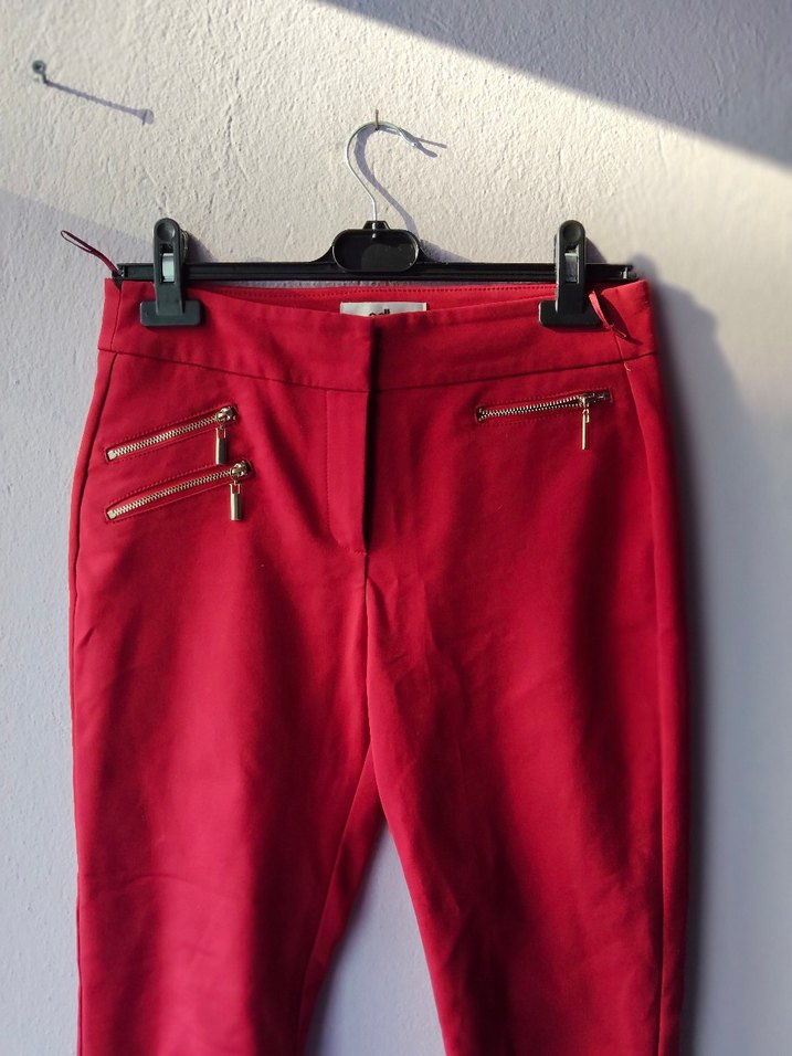 ADL s beden Kırmızı Süet Fermuarlı Kadın Pantolon - Görsel 3