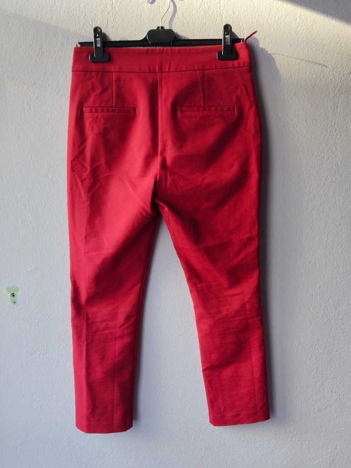ADL s beden Kırmızı Süet Fermuarlı Kadın Pantolon - Görsel 5
