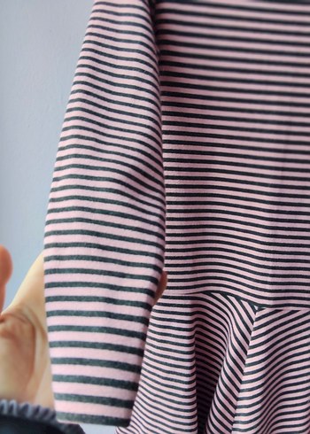 Bej Çizgili Uzun Kollu Midi Elbise - Görsel 6