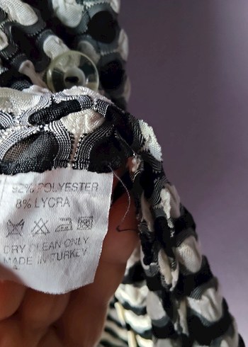 siyah beyaz likralı düğmeli Kısa Kollu Gömlek - Görsel 5