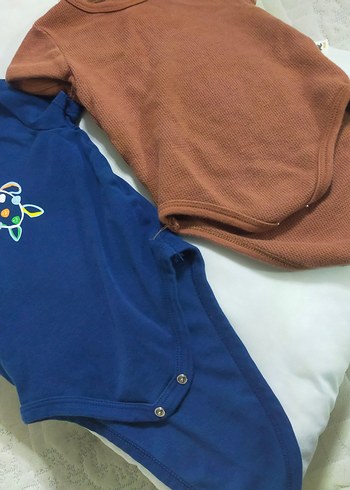Kahverengi ve lacivert kısa Kollu Bebek Body