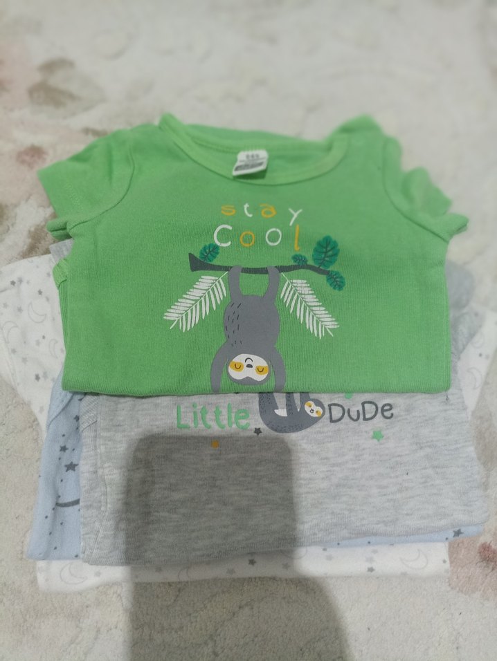 Gri Nakışlı Kısa Kollu Bebek Body erkek bebek zibin - Görsel 5