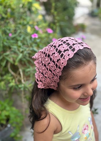 Pembe Dantel Bohem Saç Bandı Bandana - Görsel 2