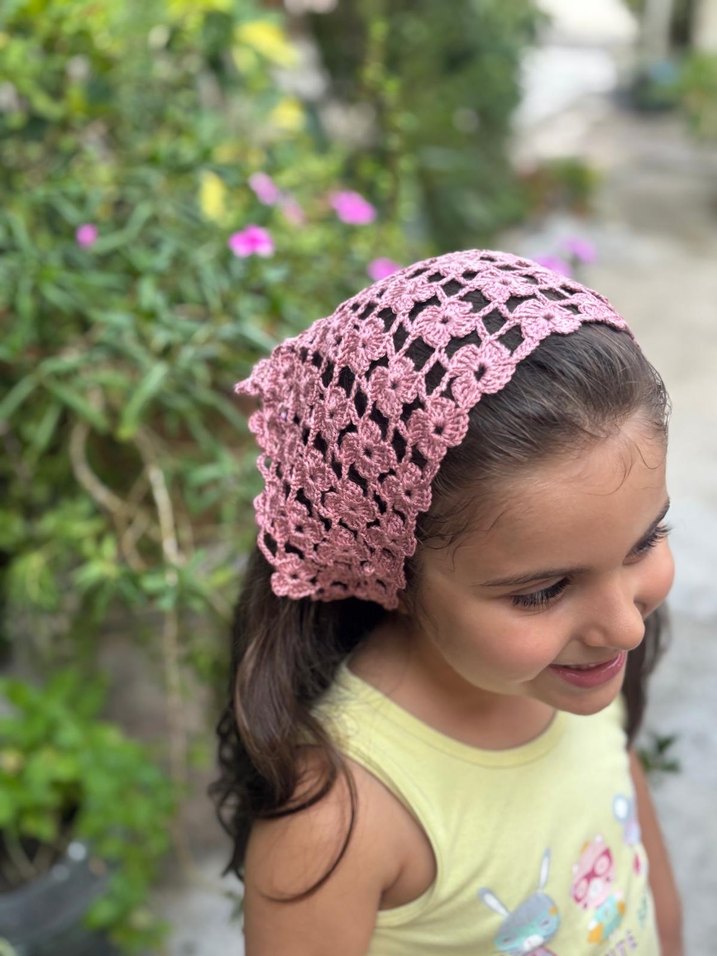 Pembe Dantel Bohem Saç Bandı Bandana - Görsel 2