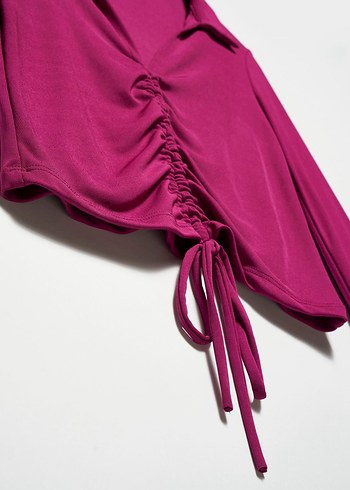 Dilvin Magenta V Yakalı Büzgülü Kadın Bluz - Görsel 7