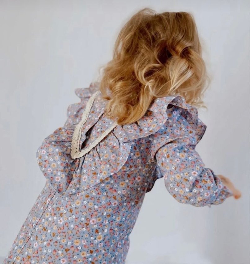 Kız Çocuk Mor Mavi Pamuklu Fırfırlı Elbise - Görsel 3