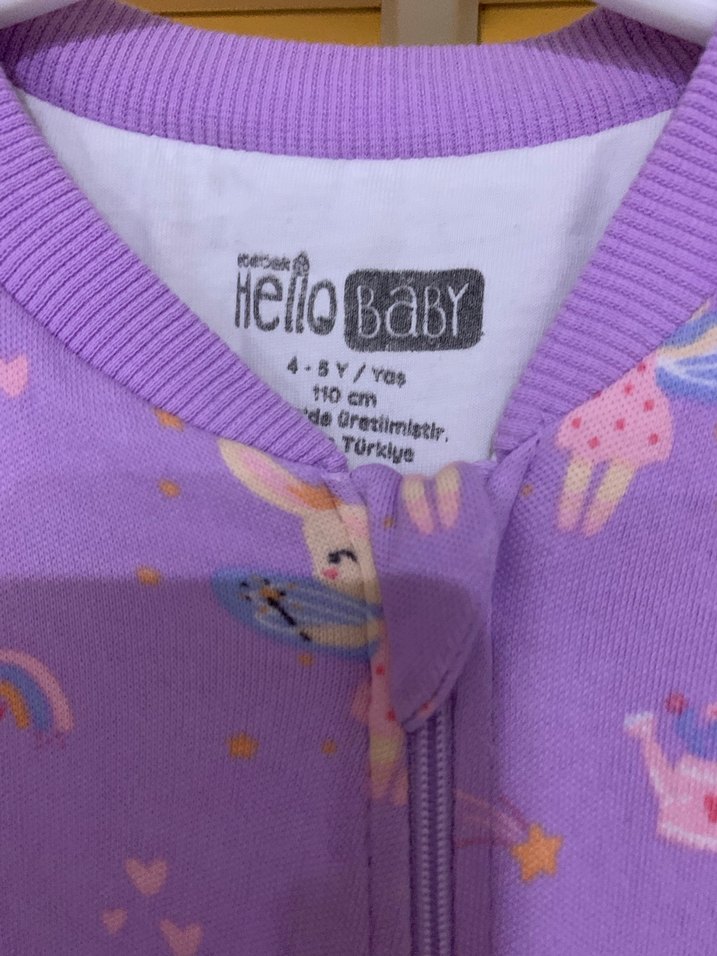 Hello Baby Kız Çocuk Mor Fermuarlı Tulum Pijama - Görsel 5
