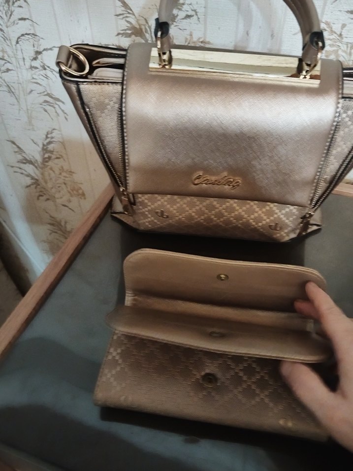 Canbag Deri Bej Kadın Çanta ve Cüzdan Seti - Görsel 3