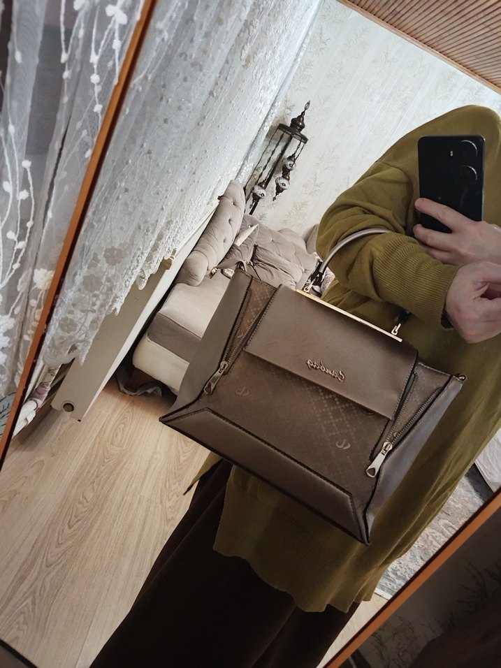 Canbag Deri Bej Kadın Çanta ve Cüzdan Seti - Görsel 4