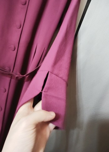 Bordo Uzun Düğmeli Kadın Dış giyim - Görsel 2