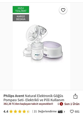 Philips avent elektrikli göğüs pompasi orijinal fiyatı 3900?